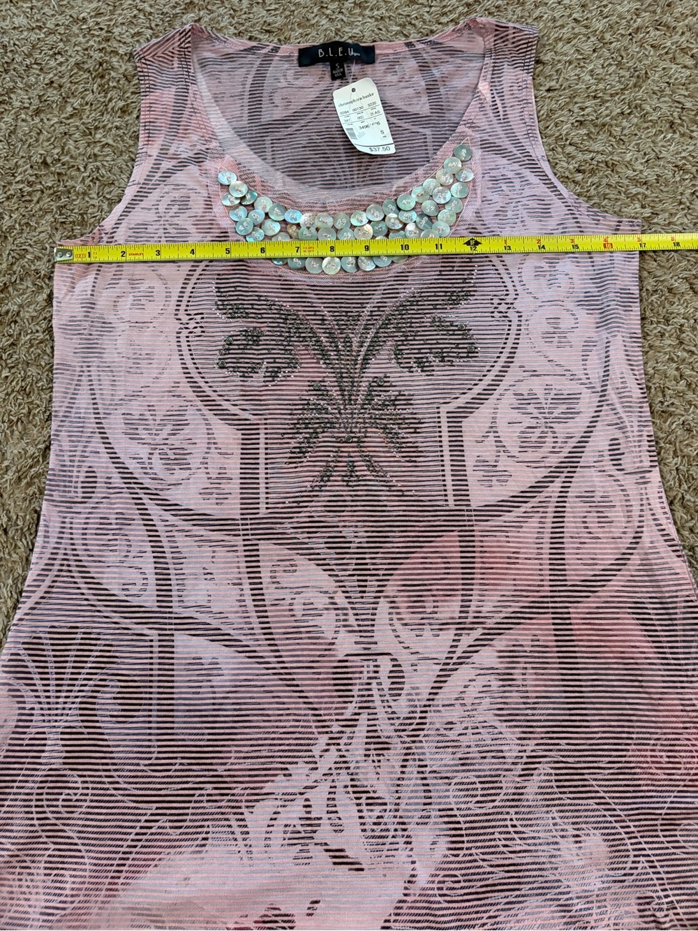 NWT Women’s B.L.E.U Women's Faux Abalone Beaded Boho Beachy Tank Top Size Small - Picture 6 of 8
